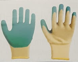 Latex Dipped Gloves Wrinkle Finish Made on Yellow Colour Polyster Cut Resistant Size: S/M/L