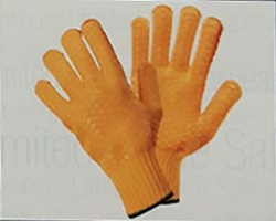 100% Poly Cotton Seamless Kitted Gloves with Criss Cross PVC    Quality: Light / Medium / Heavy Size: S/M/L Colour: Orange