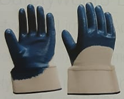 Nitrile Half Coated Gloves with safety cuff  Quality: Light / Medium / Heavy Size: S/M/L Colour:Blue Coating